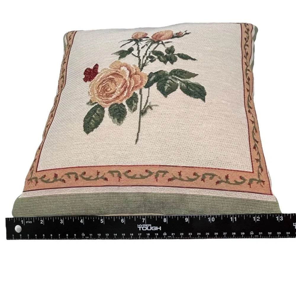Pair of Vintage Rose Double-Sided Tapestry Pillows 13” x 13.5”